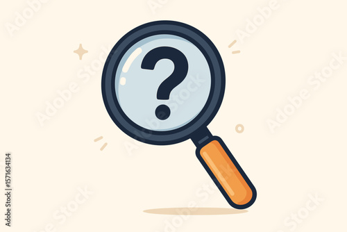Magnifying Glass with Question Mark Icon. Search for Answers Concept. Find Information, Solve Mystery, Curiosity, Discovery, Inquiry, Problem Solving, Flat Vector Illustration