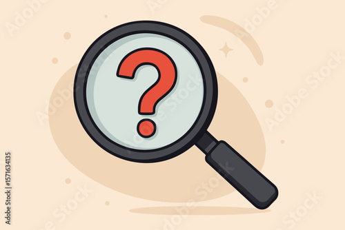 Magnifying Glass with Red Question Mark Icon. Search for Information, Find Answers, Curiosity, Discovery, Problem Solving, Investigation Concept. Modern Flat Vector Illustration