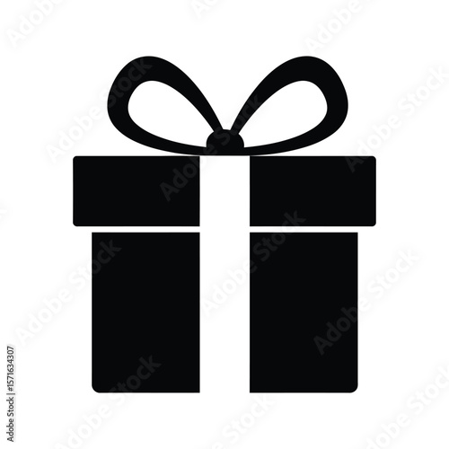 Black gift box icon present symbol birthday surprise vector illustration simple design isolated on white background