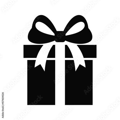 Black gift box icon with a big bow present symbol free vector graphic