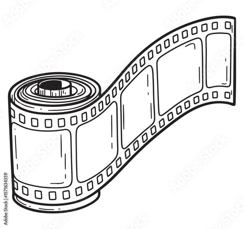 Unrolled Film Strip Roll in Detailed Line Art