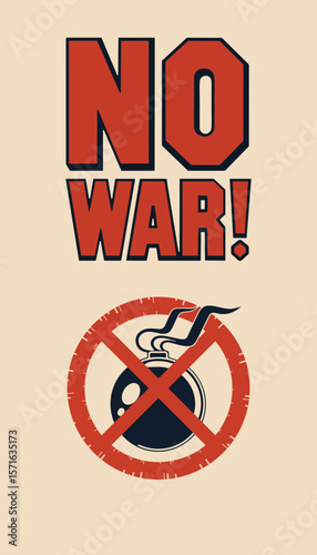 Anti-war graphic poster in illustrative style, contrasting colors, message of peace 