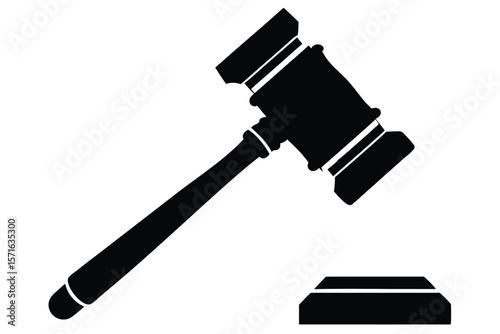 Black Silhouette of Gavel and Striking Block, Symbol of Law and Justice