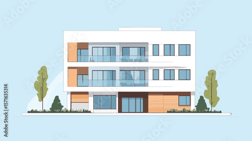 Sleek Modern Building Architectural Sketch on Digital Canvas