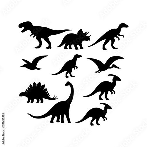 Realistic Dinosaur Silhouette Vector Pack