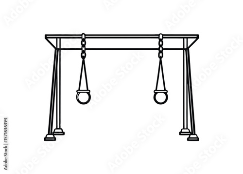 Silhouette of trapeze bar with rings isolated on a white background