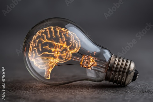 Glowing brain inside a light bulb symbolizes innovative thinking and creativity in modern design and technology