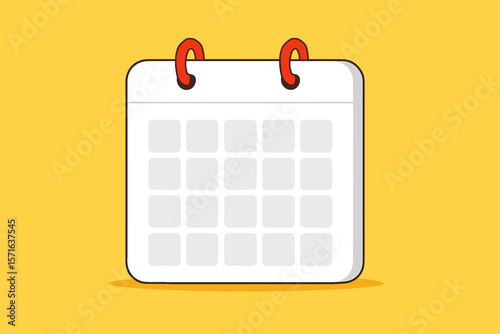 Minimalist desk calendar icon on yellow background, blank monthly planner template, business schedule, appointment organizer, time management, flat vector illustration