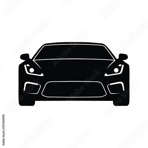 Black Sports Car Front View Silhouette  Vector Illustration Icon Graphic Design Element