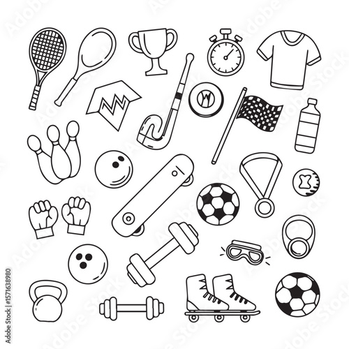 A delightful collection of handdrawn sports icons, perfect for adding a sporty touch to your designs