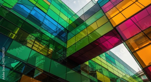 Colorful glass building facade for architecture and design projects
