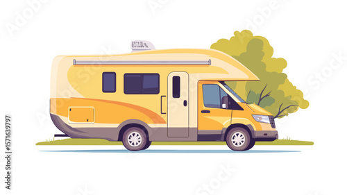 Recreational Vehicle Camping Flat Vector Illustration for Outdoor Adventures