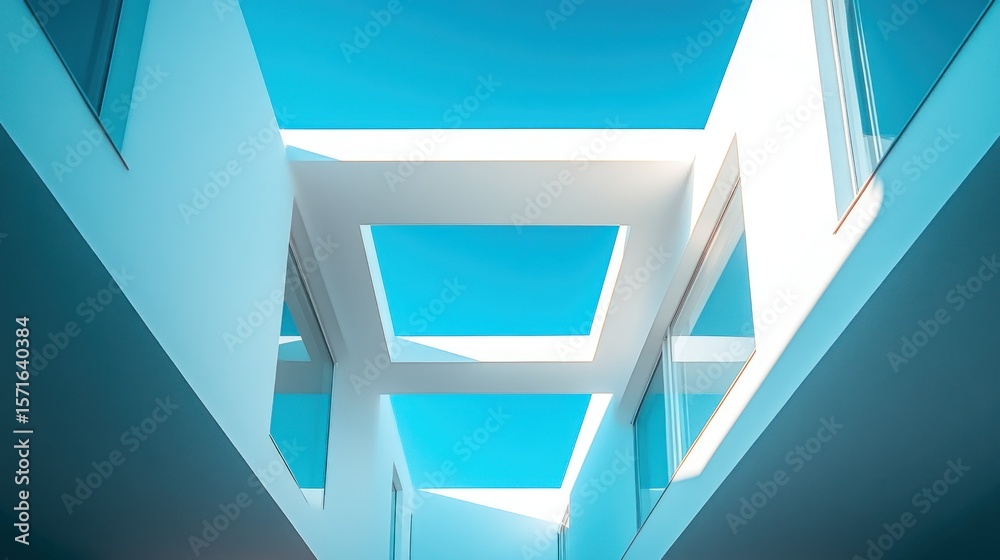 Obraz premium White interior corridors, skylights, bright blue sky