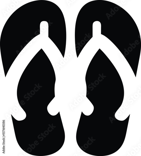 Flip-flops silhouette with classic Y-straps and rounded soles for summer beachwear icon