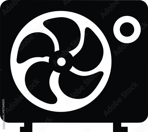 Outdoor AC unit silhouette with central fan and compact casing for HVAC cooling icon