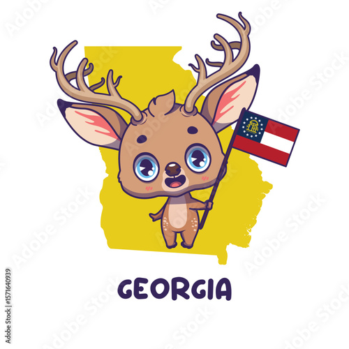 State animal White-tailed Deer holding the flag of Georgia