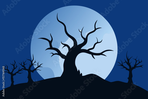 Dead Tree Silhouettes Against a Full Moon Sky