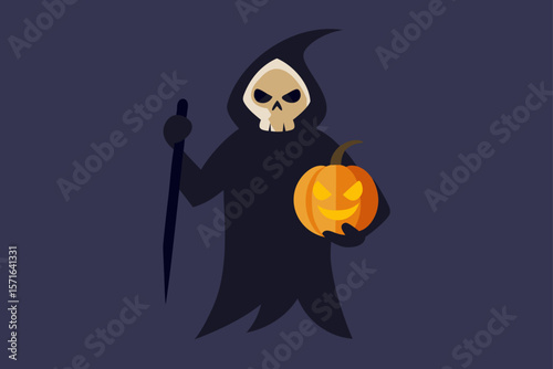 Grim Reaper Holding a Glowing Pumpkin