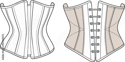 Modern Women's Corset Top CAD Drawing: A Must-Have Flat Vector Fashion Illustration for Apparel and Lingerie Design.