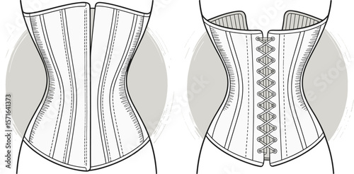 Classic Women's Corset Top CAD Drawing: A Must-Have Flat Vector Fashion Illustration for Lingerie and Apparel Design.