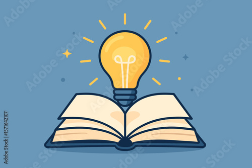 Glowing Light Bulb on Open Book Symbolizing Inspiration, Innovative Ideas, Self Learning, Education, Knowledge, Creativity, Business Study, Reading Motivation Concept