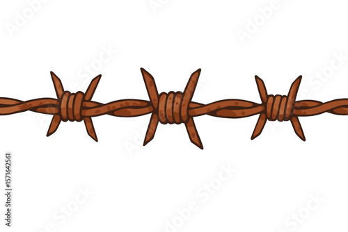 Rusty Barbed Wire Fence Isolated on White Background. Sharp Metal Security Barrier, Old Twisted Steel Wire, Protection Border, Danger Symbol. Vector Cartoon Illustration
