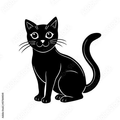 Black cat clipart on white background vector illustration