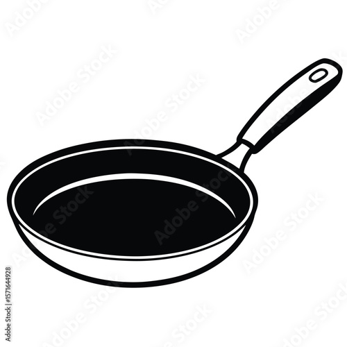 Black and White Illustration of a Frying Pan with Handle Kitchenware