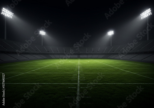 A brightly lit football field at night