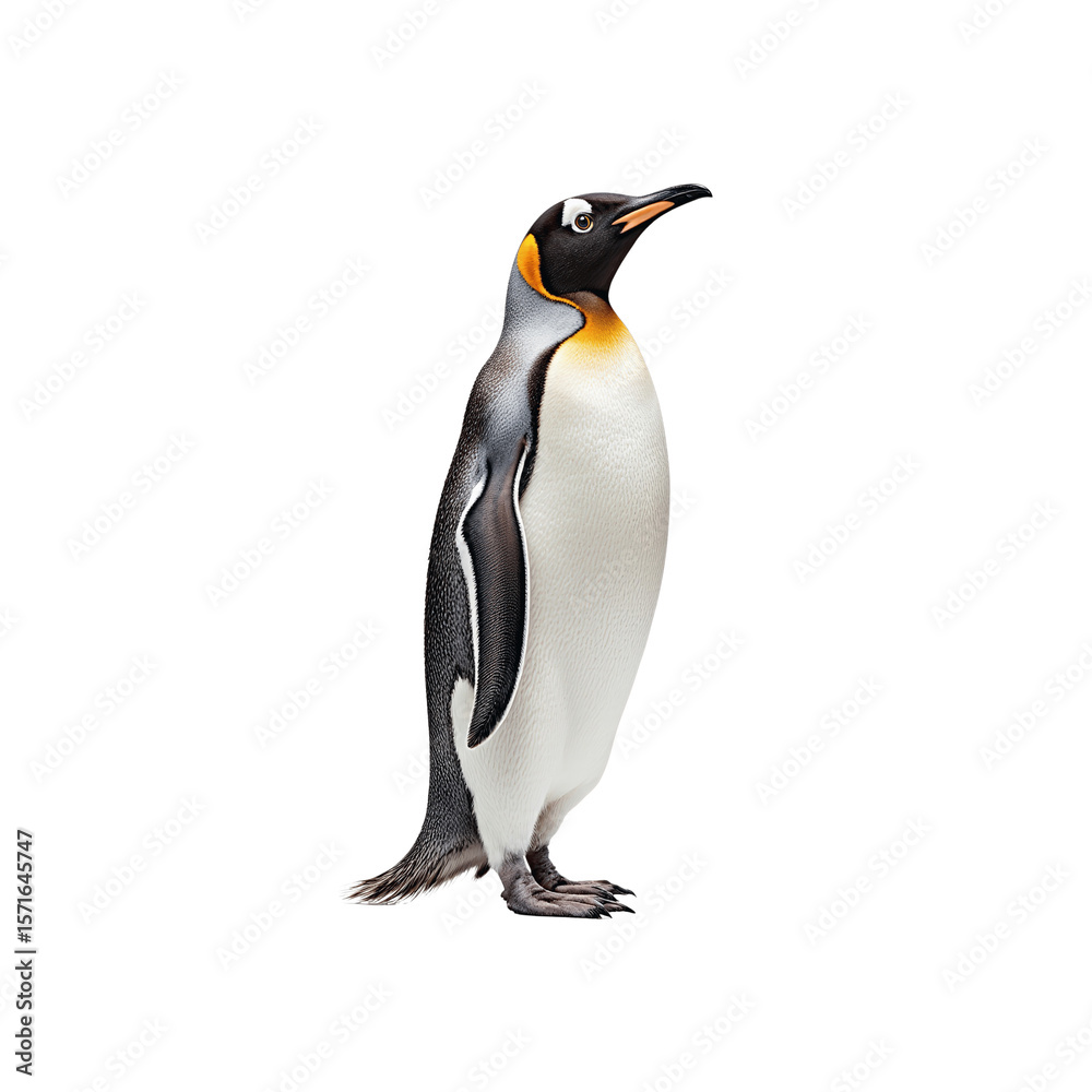 Fototapeta premium Majestic King Penguin Portrait: A stately king penguin stands tall in a studio shot, showcasing its striking plumage and regal posture.