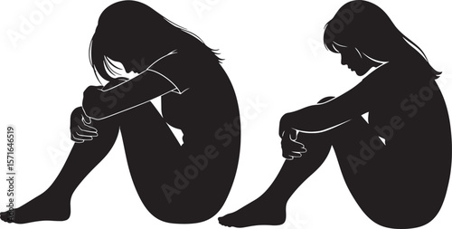 Sad woman silhouette stock illustrations