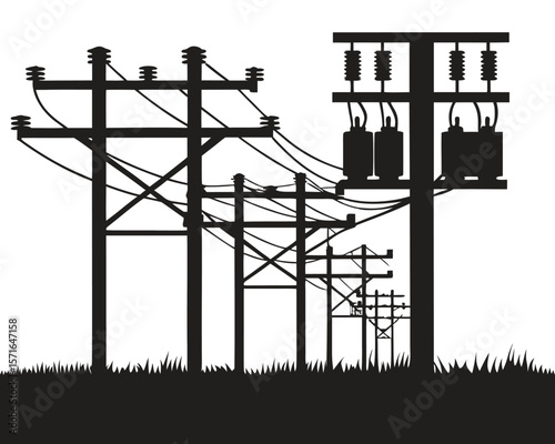 Silhouetted electric power lines against a sunset sky illustrate an industry landscape