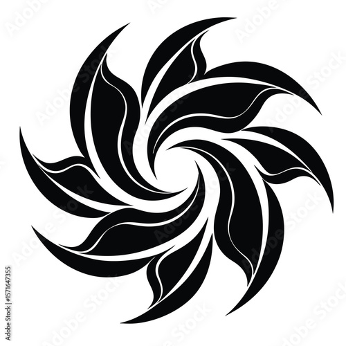 An abstract floral design with swirling petals in a circular, symmetrical pattern