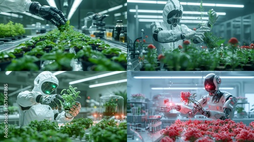 Wallpaper Mural Robotic arm analyzing plant samples in a sterile botany research facility surrounded by scientific equipment.  Torontodigital.ca
