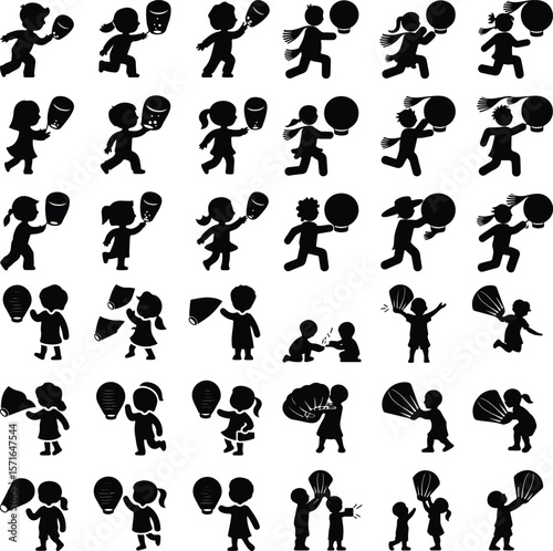 Kids Flying Paper Lantern Silhouette Set – Festival of Light Icons