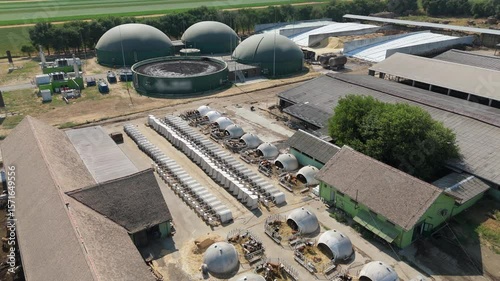 Aerial view of biogas plant for biomethane production	