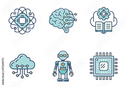 Modern Icon Set with Machine Learning and Artificial Intelligence