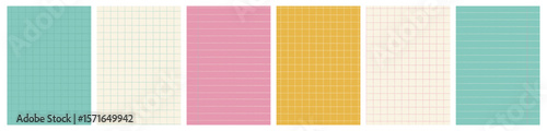A4 sized back to school background templates set for education concept. Colorful notebook pages, sheets and colored graph grid paper with grid and striped texture. vector illustration with copy space