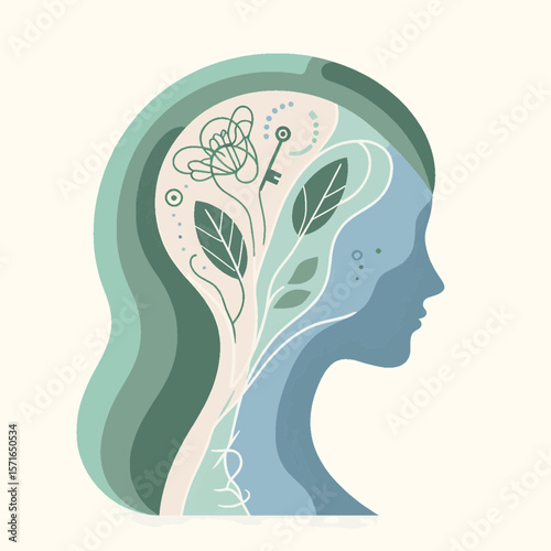  Woman's Personal Discovery and Potential Unlocking in Calming Blue-Green Tones