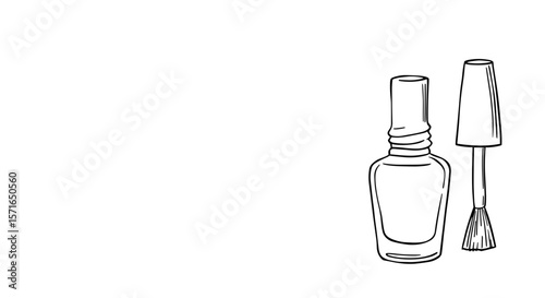 Nail polish bottle and brush illustration on white background  