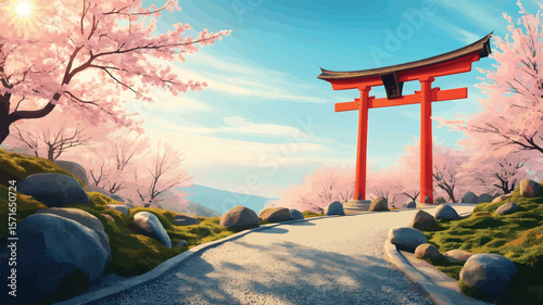 Cherry Blossoms Torii Gate Path spring japan