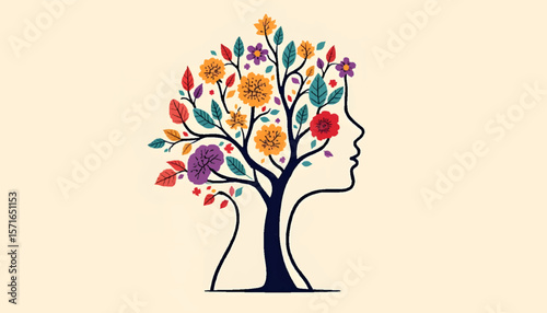 Woman's Inner Growth in Minimalist Tree Illustration