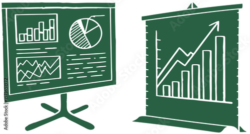 Green Business Charts on Screen – Data Analysis Vector