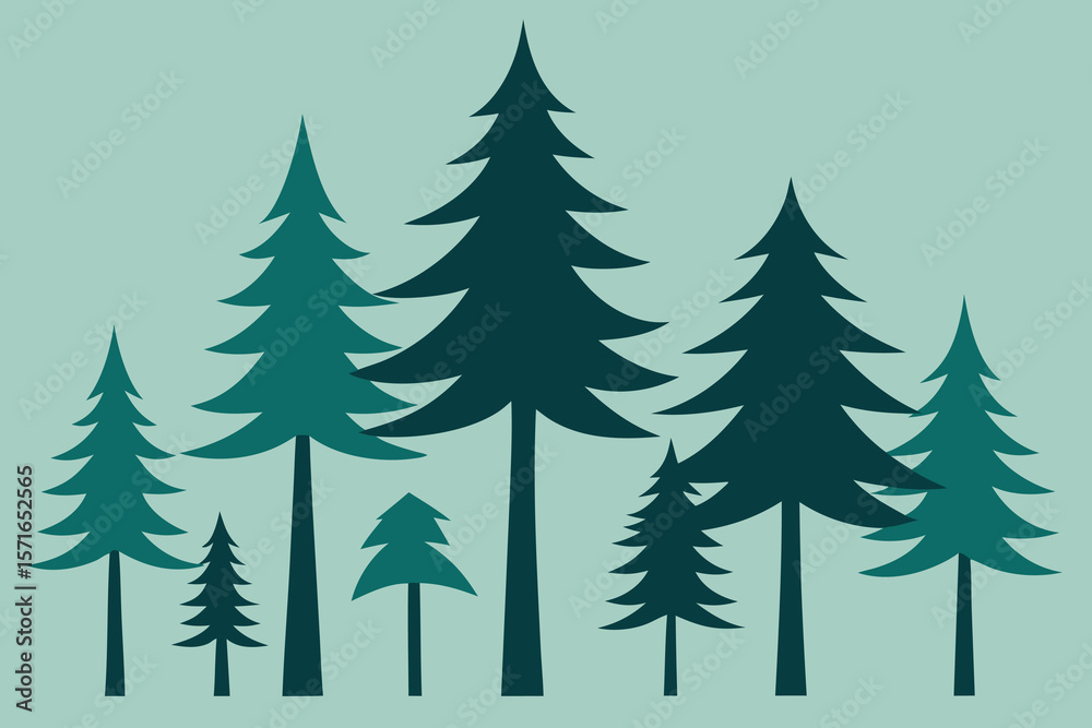 Obraz premium Black Pine Tree Silhouette Set – Evergreen Forest Trees in Nature Landscape Vector