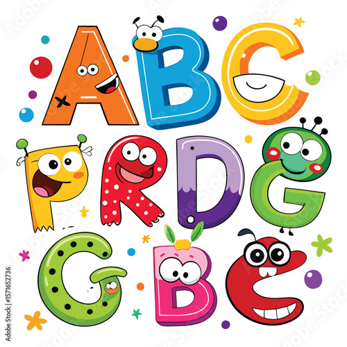 Cute cartoon alphabet letters with monster faces