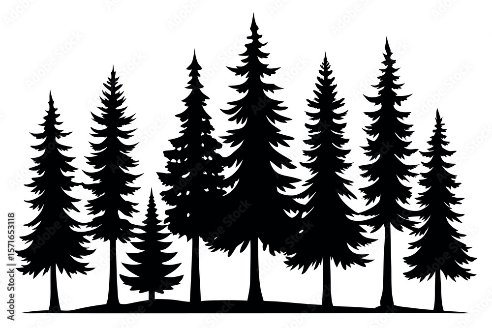 Fototapeta premium Abstract Black Pine Tree Silhouette – Minimal Nature Illustration for Eco-Friendly Design Projects