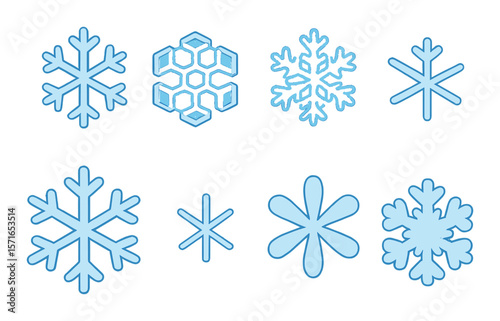 Snowflake set. winter diverse simple snow, frost, ice, crystal, flake vector icons.