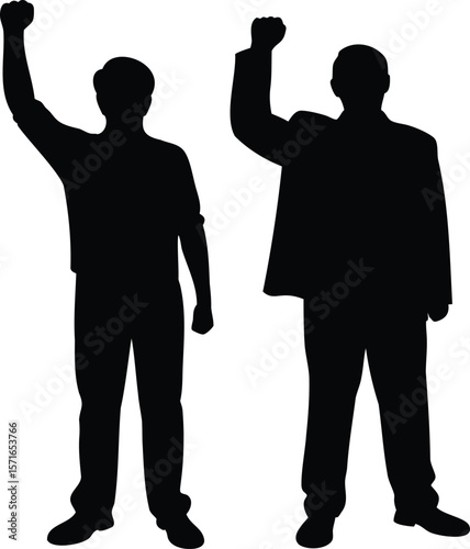 Protest Fist Silhouette with Raised Arms - Vector Illustration of Defiance and Political Protest for Social Change
