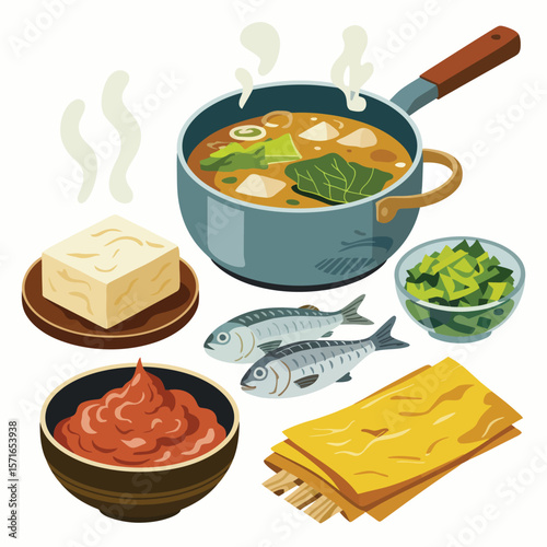 Delicious miso soup ingredients including tofu fish and vegetables