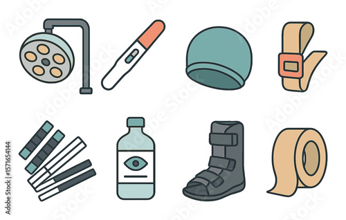 Medical icon set. minimal isometric style with medicine, syringe, bandage vector icons.
